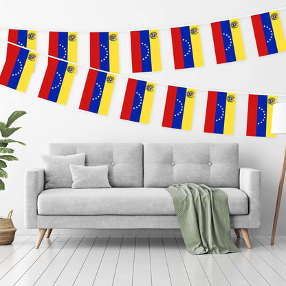 G128 Venezuela 	Venezuelan Bunting Banner | Flag 8.2 x 5.5 Inch, Full String 33 Feet | Printed 150D Polyester, Decorations For Bar, School, Festival Events Celebration