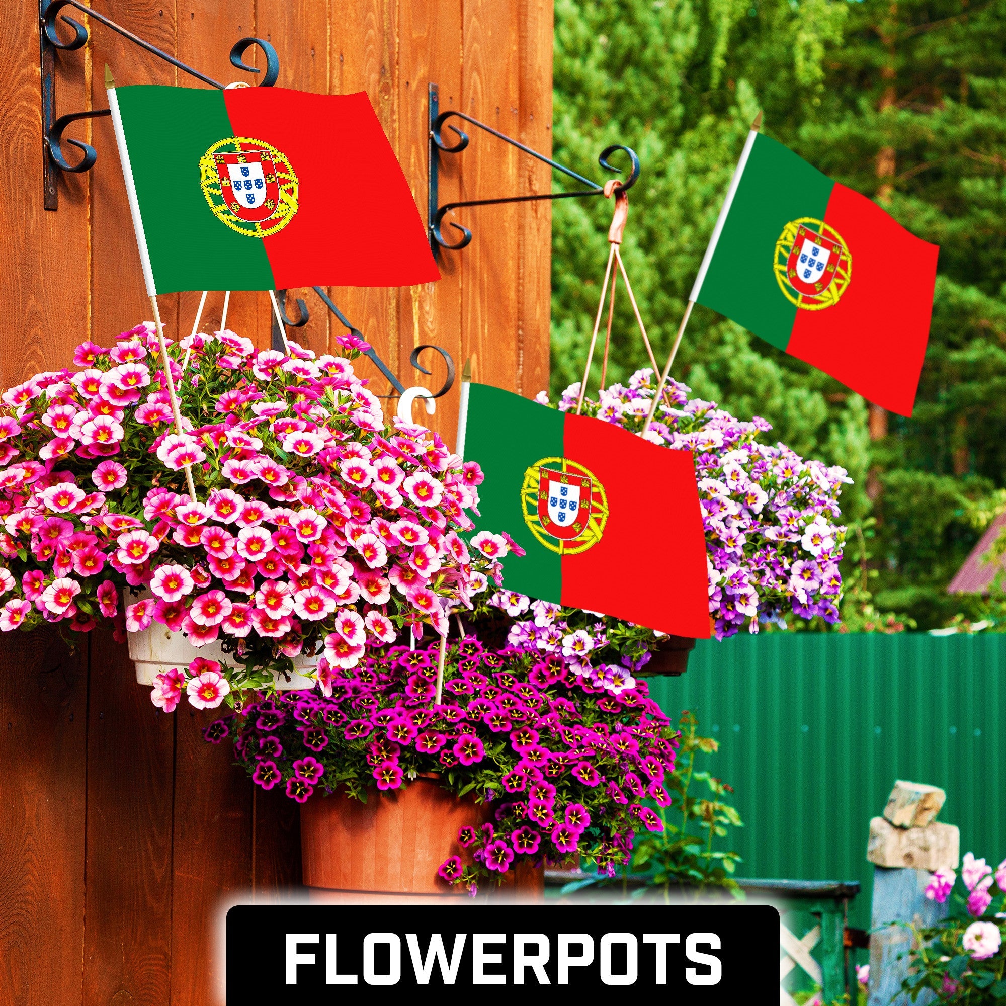G128 30 Pack Handheld Portugal Portuguese Stick Flags | 12x18 In | Printed 150D Polyester, Country Flag, Solid Wooden Stick, Spear Gold Tip