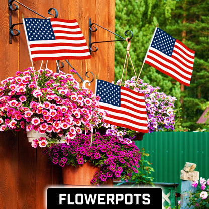 G128 12 Pack Handheld American USA Stick Flags | 12x18 In | Printed 150D Polyester, Country Flag, Solid Wooden Stick, Spear Gold Tip, Great for Patriotic Decorations