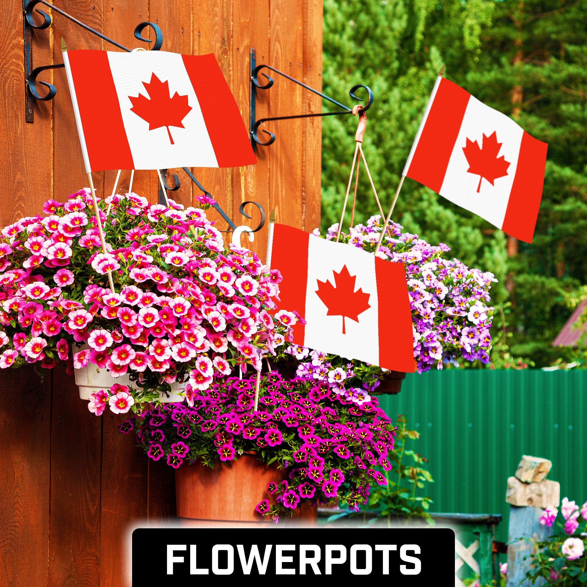 G128 12 Pack Handheld Canada Canadian Stick Flags | 12x18 In | Printed 150D Polyester, Country Flag, Solid Wooden Stick, Spear Gold Tip