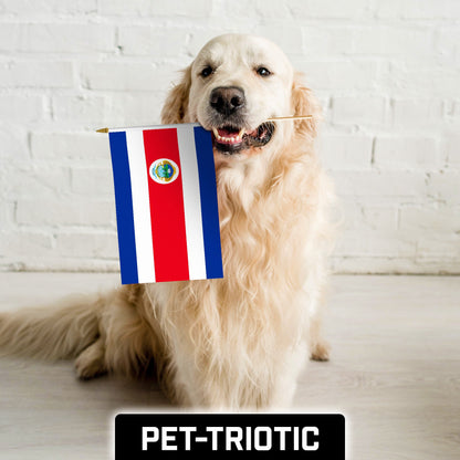 G128 50 Pack Handheld Costa Rica Costa Rican Stick Flags | 12x18 In | Printed 150D Polyester, Country Flag, Solid Wooden Stick, Spear Gold Tip