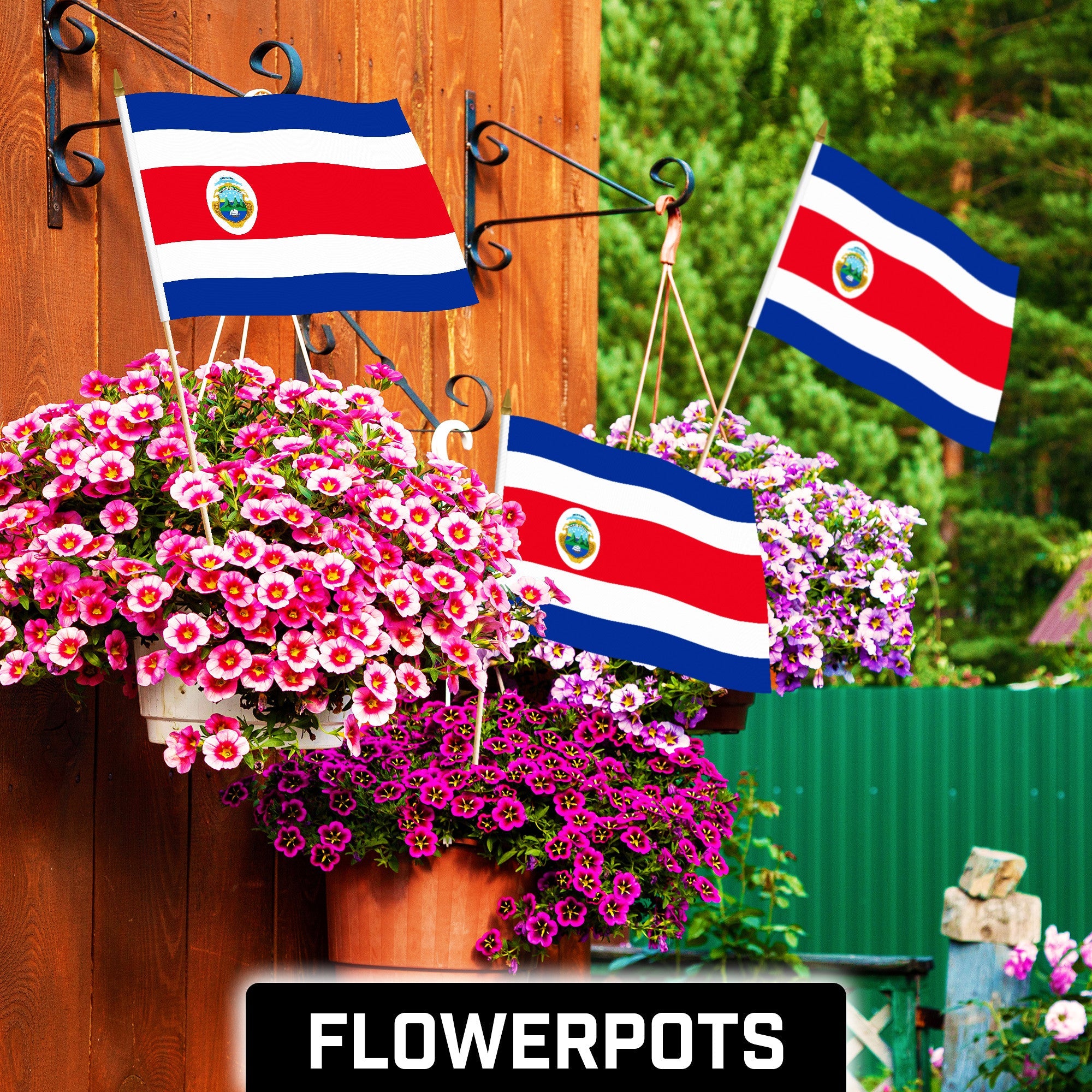 G128 24 Pack Handheld Costa Rica Costa Rican Stick Flags | 12x18 In | Printed 150D Polyester, Country Flag, Solid Wooden Stick, Spear Gold Tip
