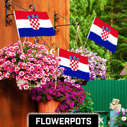 G128 30 Pack Handheld Croatia Croatian Stick Flags | 12x18 In | Printed 150D Polyester, Country Flag, Solid Wooden Stick, Spear Gold Tip