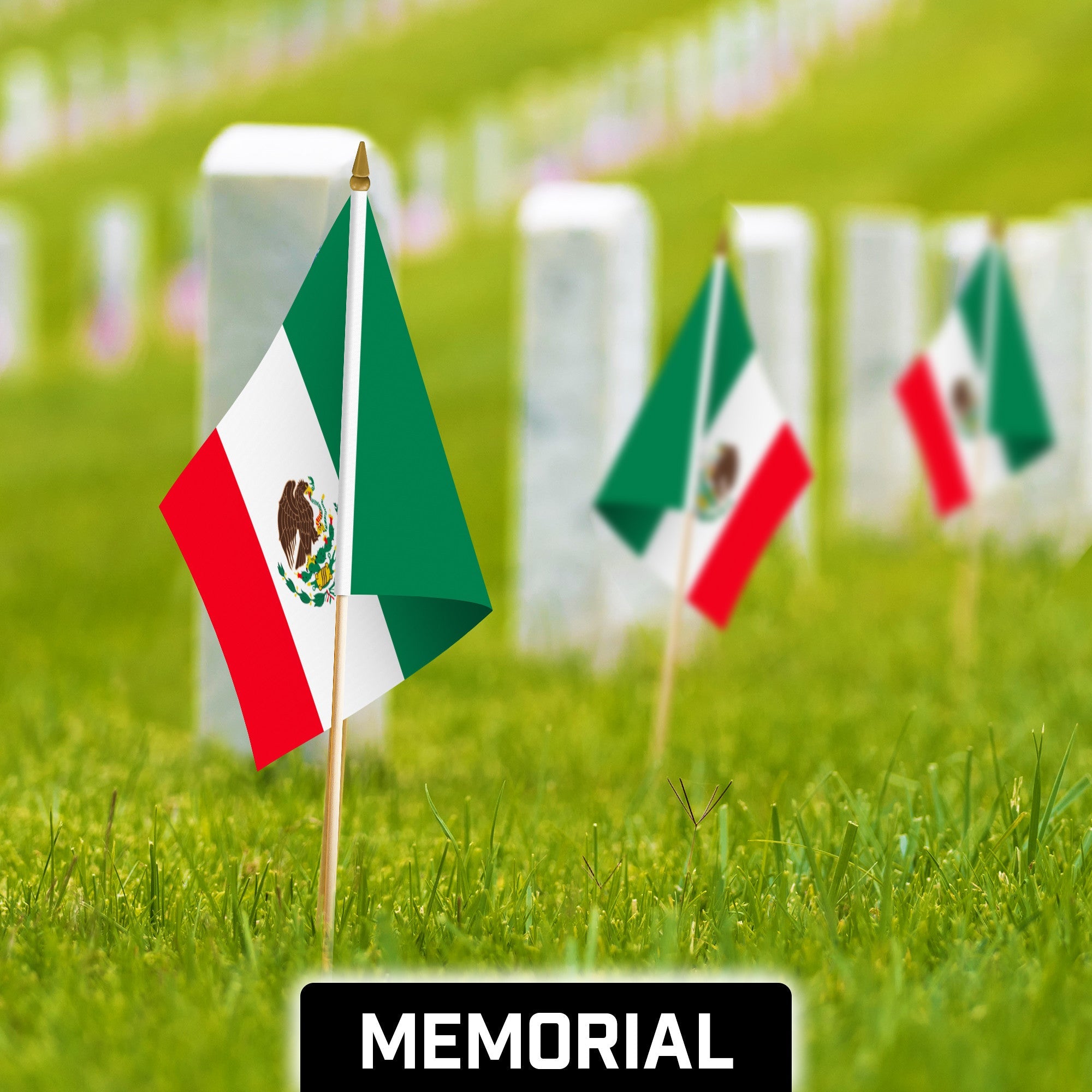 G128 12 Pack Handheld Mexico Mexican Stick Flags | 12x18 In | Printed 150D Polyester, Country Flag, Solid Wooden Stick, Spear Gold Tip