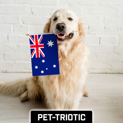 G128 12 Pack Handheld Australia Australian Stick Flags | 12x18 In | Printed 150D Polyester, Country Flag, Solid Wooden Stick, Spear Gold Tip