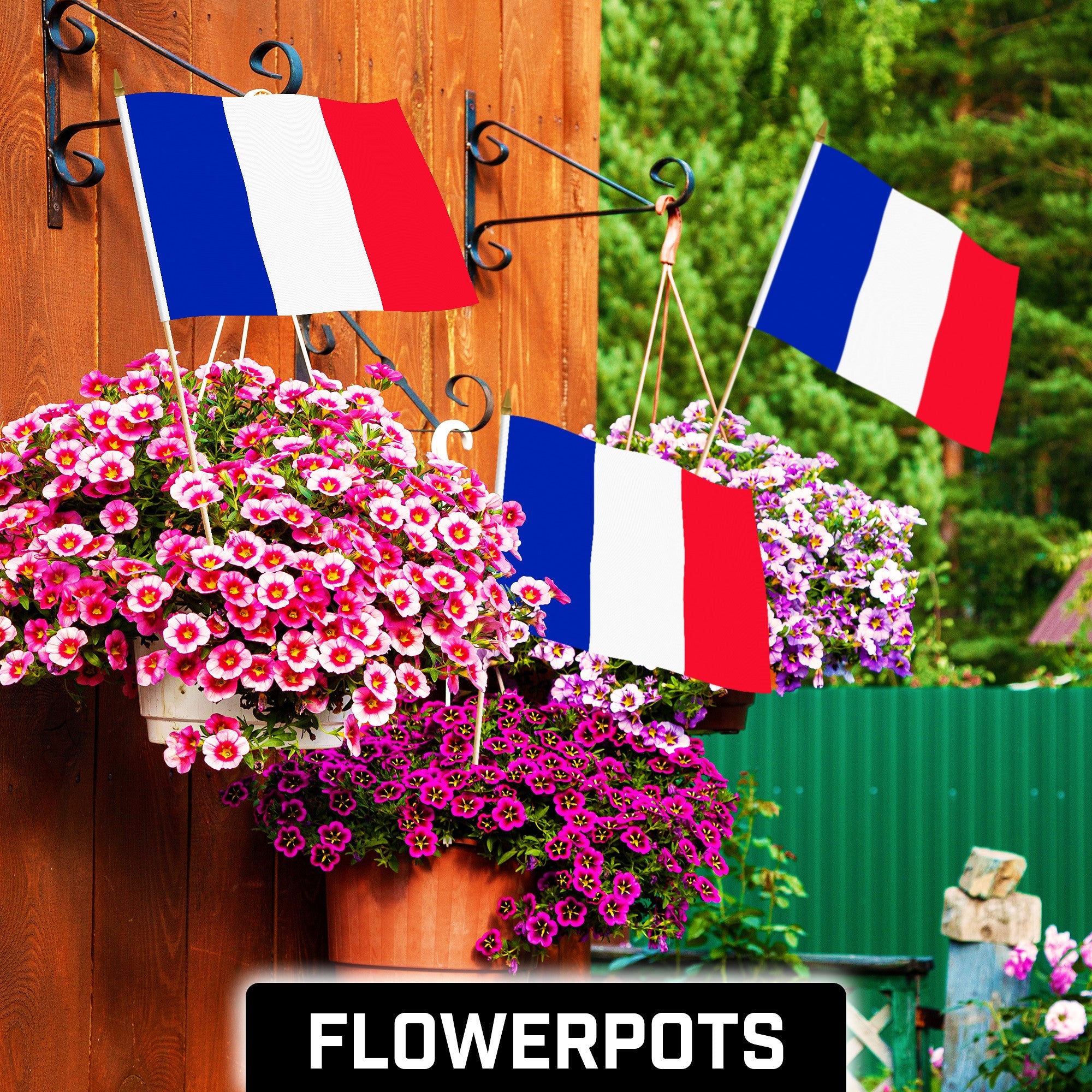 G128 24 Pack Handheld France French Stick Flags | 12x18 In | Printed 150D Polyester, Country Flag, Solid Wooden Stick, Spear Gold Tip
