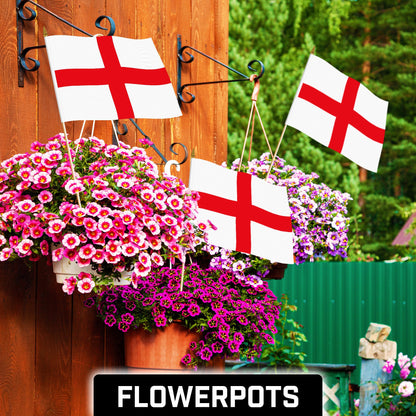 G128 24 Pack Handheld England English Stick Flags | 12x18 In | Printed 150D Polyester, Country Flag, Solid Wooden Stick, Spear Gold Tip