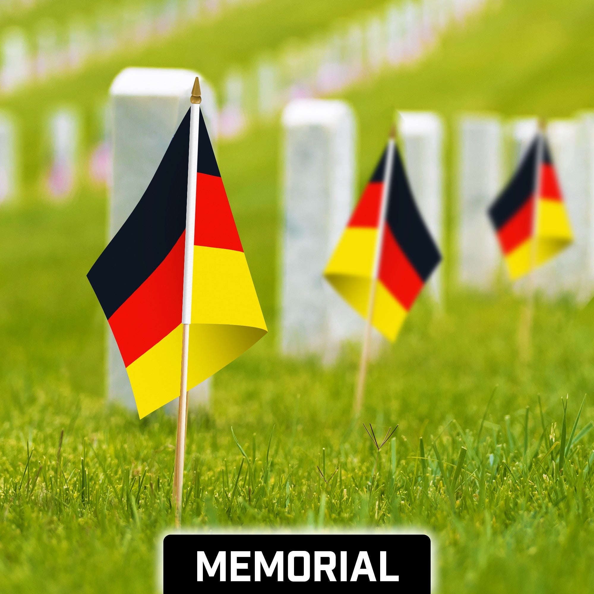 G128 50 Pack Handheld Germany German Stick Flags | 12x18 In | Printed 150D Polyester, Country Flag, Solid Wooden Stick, Spear Gold Tip