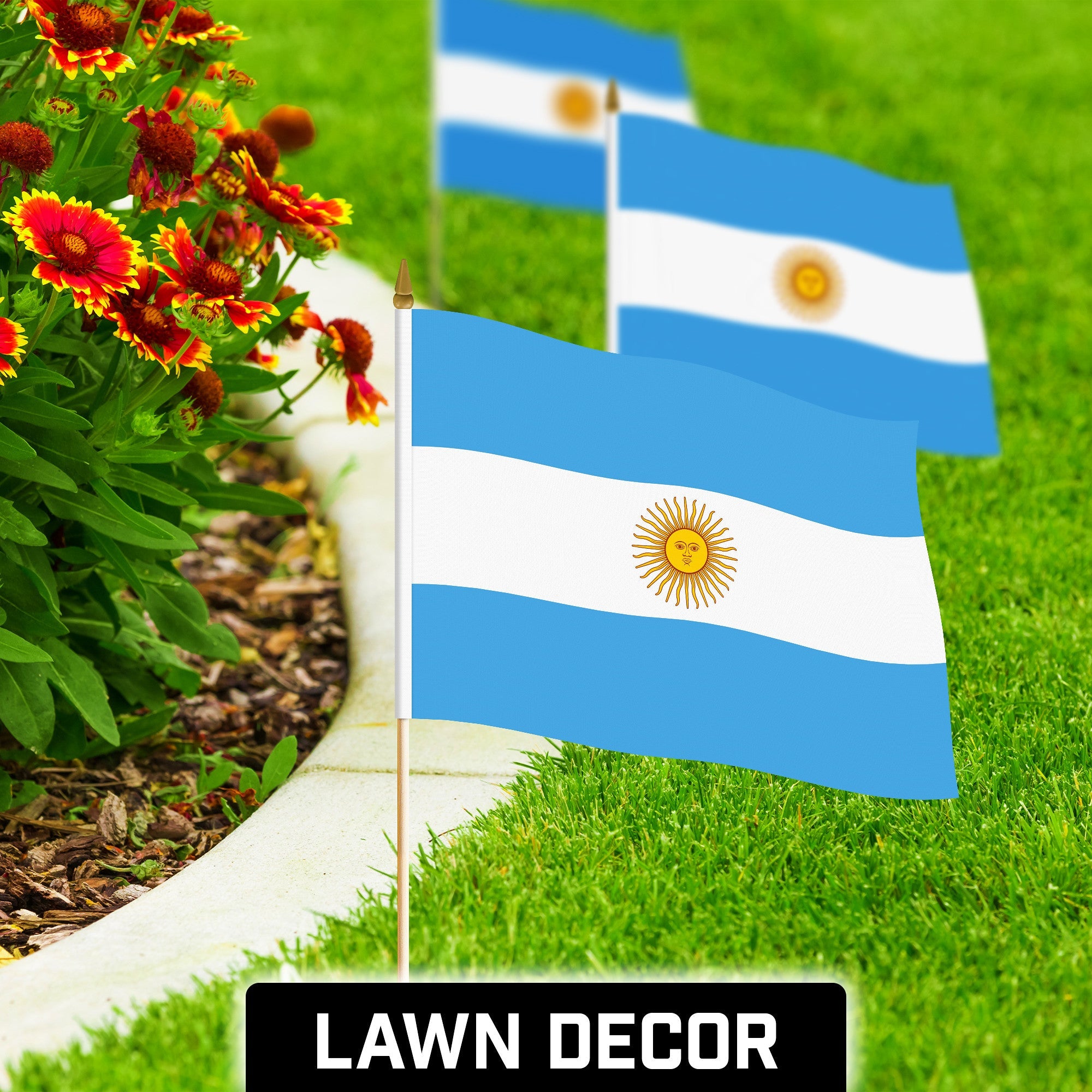 24 Pack Handheld Argentina Argentinian Stick Flags | 12x18 In | Printed 150D Polyester, Country Flag, Solid Wooden Stick, Spear Gold Tip