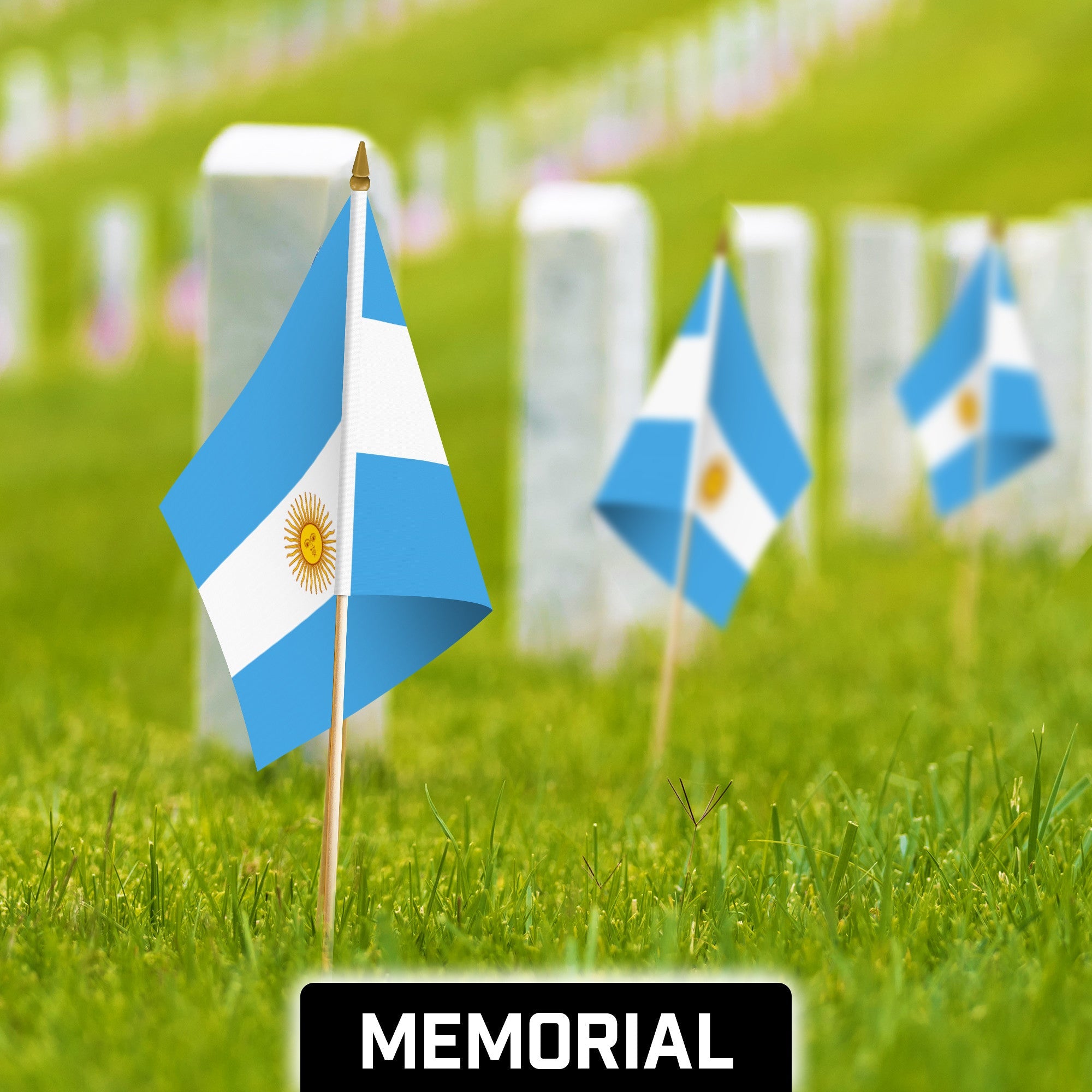 12 Pack Handheld Argentina Argentinian Stick Flags | 12x18 In | Printed 150D Polyester, Country Flag, Solid Wooden Stick, Spear Gold Tip