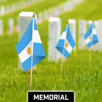 30 Pack Handheld Argentina Argentinian Stick Flags | 12x18 In | Printed 150D Polyester, Country Flag, Solid Wooden Stick, Spear Gold Tip