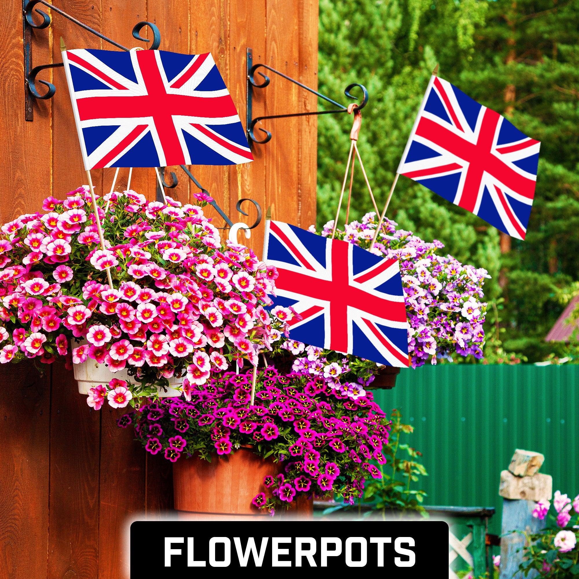 G128 12 Pack Handheld United Kingdom UK Stick Flags | 12x18 In | Printed 150D Polyester, Country Flag, Solid Wooden Stick, Spear Gold Tip