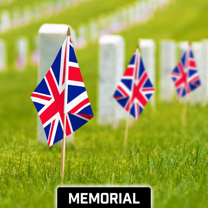 G128 24 Pack Handheld United Kingdom UK Stick Flags | 12x18 In | Printed 150D Polyester, Country Flag, Solid Wooden Stick, Spear Gold Tip