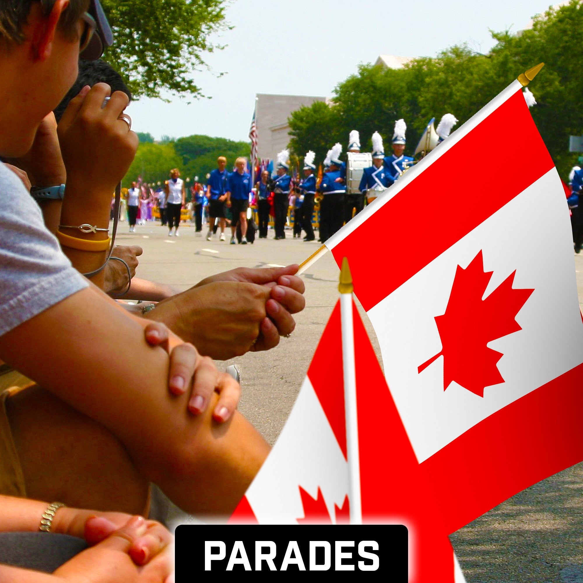G128 12 Pack Handheld Canada Canadian Stick Flags | 12x18 In | Printed 150D Polyester, Country Flag, Solid Wooden Stick, Spear Gold Tip