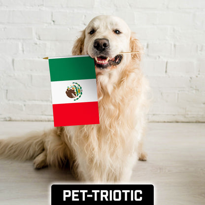 G128 50 Pack Handheld Mexico Mexican Stick Flags | 12x18 In | Printed 150D Polyester, Country Flag, Solid Wooden Stick, Spear Gold Tip