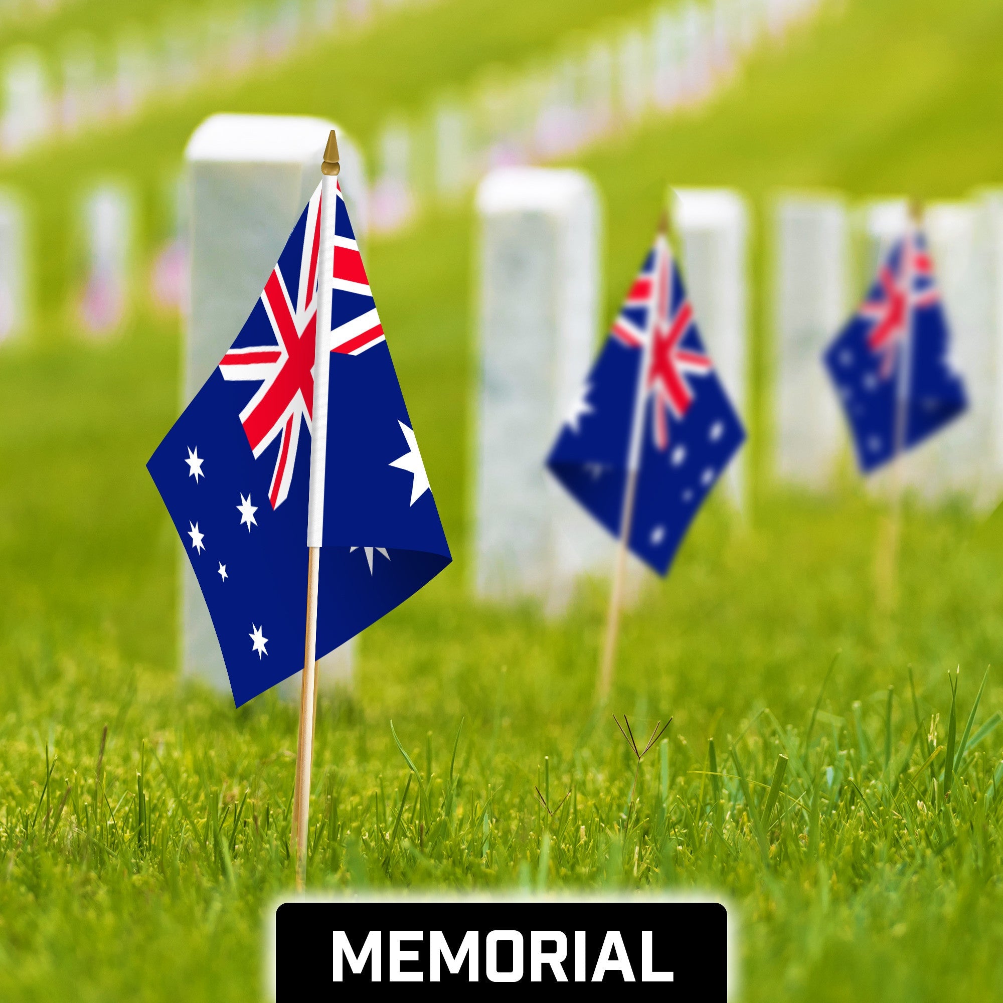 G128 50 Pack Handheld Australia Australian Stick Flags | 12x18 In | Printed 150D Polyester, Country Flag, Solid Wooden Stick, Spear Gold Tip