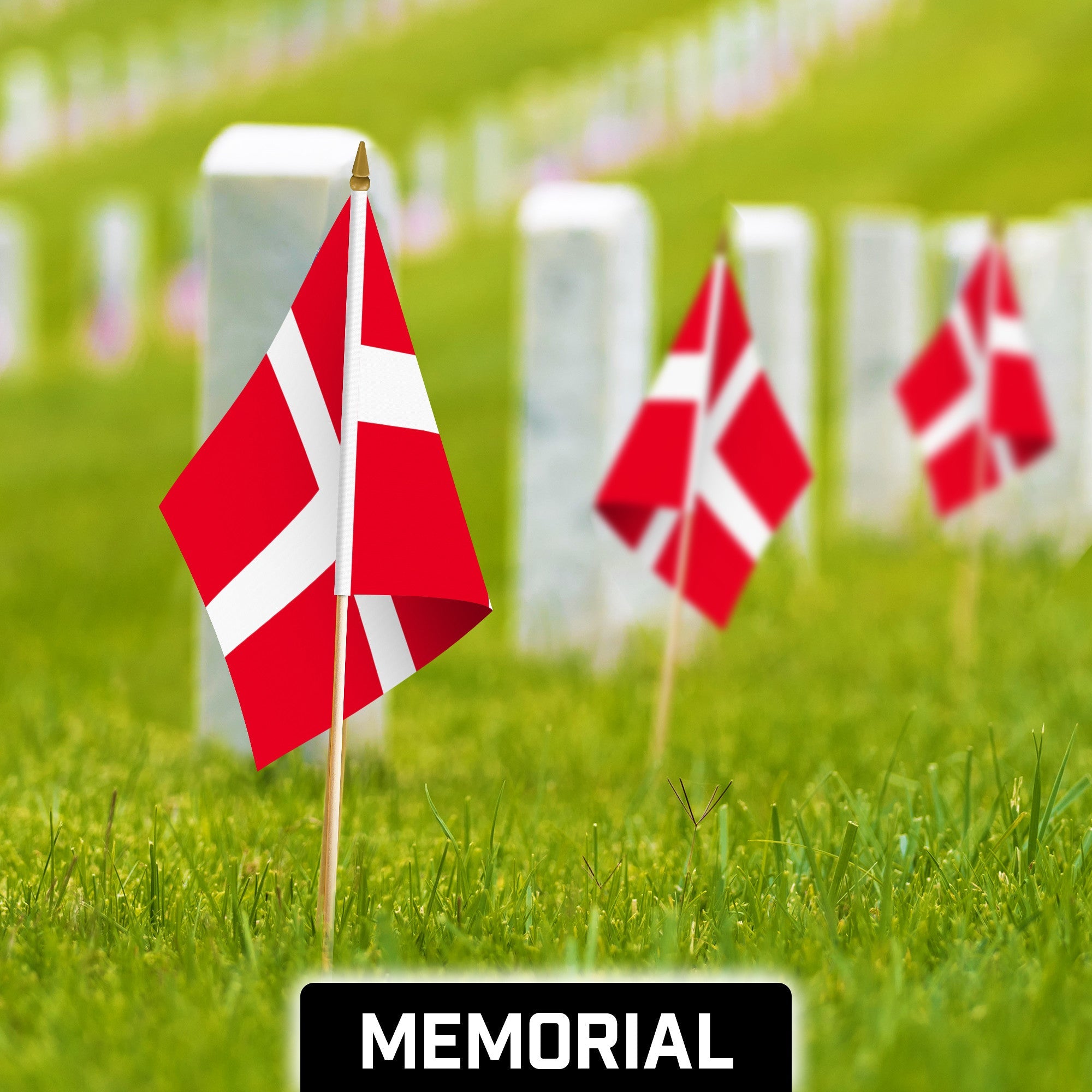 G128 24 Pack Handheld Denmark Danish Stick Flags | 12x18 In | Printed 150D Polyester, Country Flag, Solid Wooden Stick, Spear Gold Tip