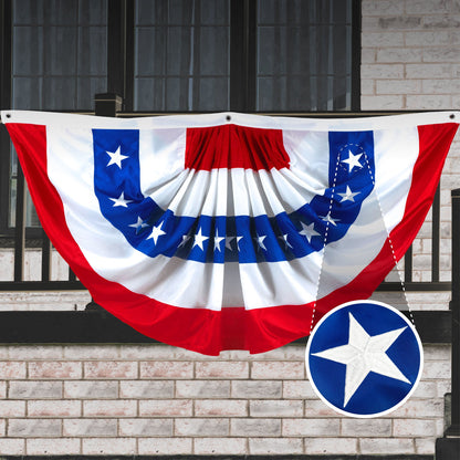 G128 - USA Pleated Fan Flag, 2x4 Feet American USA Bunting Decoration Flags Embroidered Patriotic Stars & Sewn Stripes Canvas Header Brass Grommets