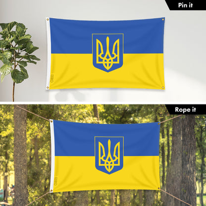 G128 Ukraine Ukrainian Coat of Arms Flag | 3x5 Ft | LiteWeave Pro Series Printed 150D Polyester, 4 Corner Brass Grommets | Country Flag, Perfect For Balcony, More Durable Than 100D 75D Polyester