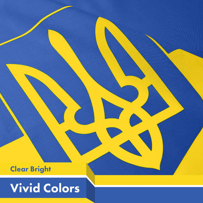 G128 Ukraine Ukrainian Coat of Arms Flag | 3x5 Ft | LiteWeave Pro Series Printed 150D Polyester, 4 Corner Brass Grommets | Country Flag, Perfect For Balcony, More Durable Than 100D 75D Polyester