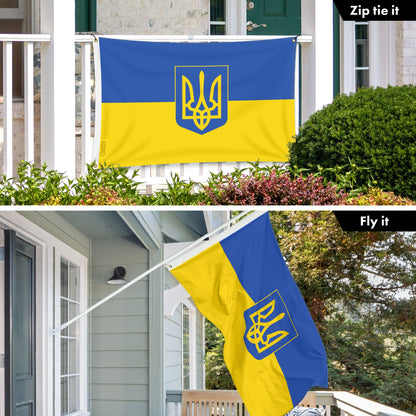 G128 Ukraine Ukrainian Coat of Arms Flag | 3x5 Ft | LiteWeave Pro Series Printed 150D Polyester, 4 Corner Brass Grommets | Country Flag, Perfect For Balcony, More Durable Than 100D 75D Polyester