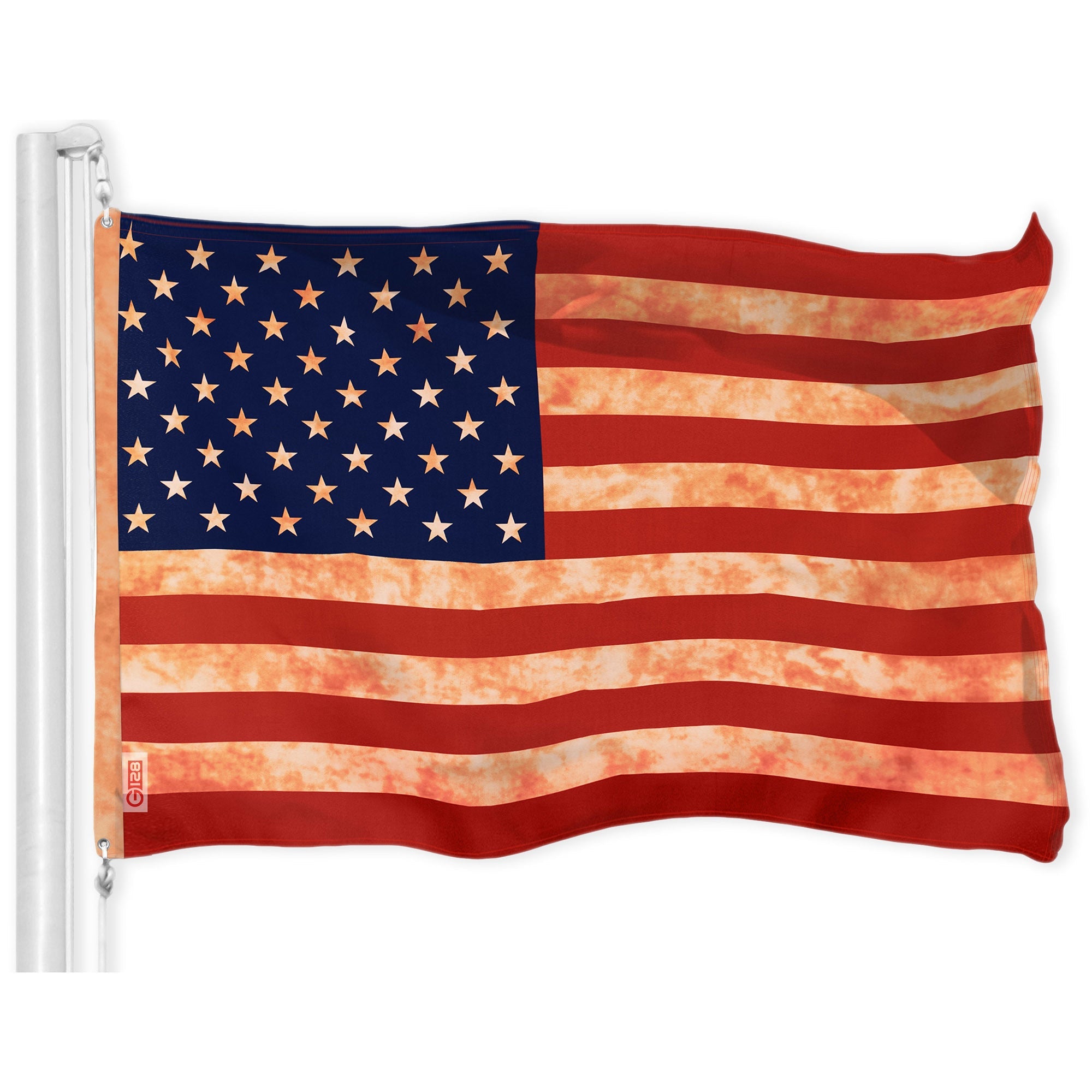 G128 American USA Tea-Stained Flag | 3x5 Ft | LiteWeave Pro Series PRINTED 300D Polyester | Indoor/Outdoor, Vibrant Colors, Brass Grommets