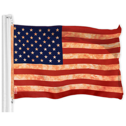 G128 American USA Tea-Stained Flag | 3x5 Ft | LiteWeave Pro Series PRINTED 300D Polyester | Indoor/Outdoor, Vibrant Colors, Brass Grommets