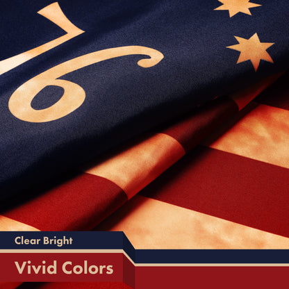 G128 Bennington 76 Tea-Stained Flag | 3x5 Ft | LiteWeave Pro Series PRINTED 300D Polyester | Historical, Indoor/Outdoor, Vibrant Colors, Brass Grommets