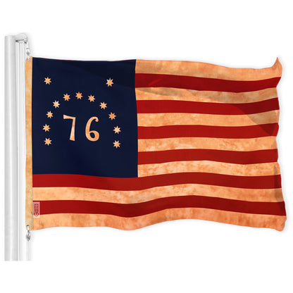 G128 Bennington 76 Tea-Stained Flag | 3x5 Ft | LiteWeave Pro Series PRINTED 300D Polyester | Historical, Indoor/Outdoor, Vibrant Colors, Brass Grommets
