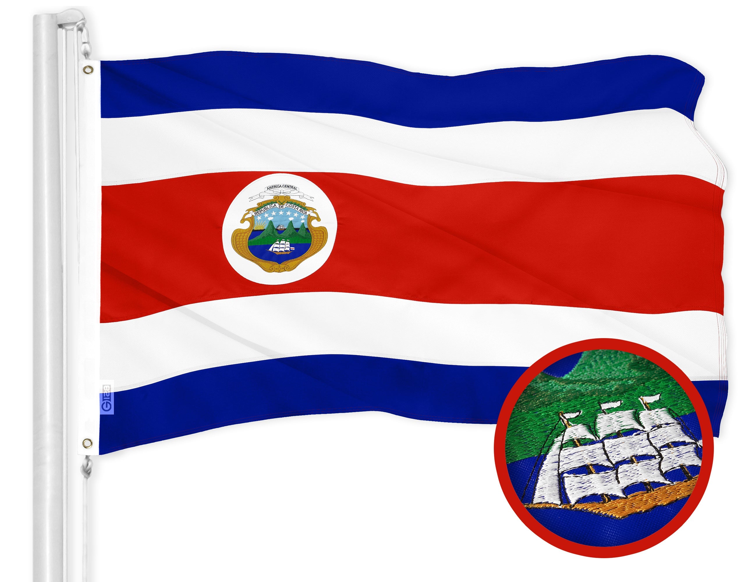 G128 Costa Rica Costa Rican Flag | 3x5 Ft | ToughWeave Series Embroidered 300D Polyester | Country Flag, Embroidered Design, Indoor/Outdoor, Brass Grommets