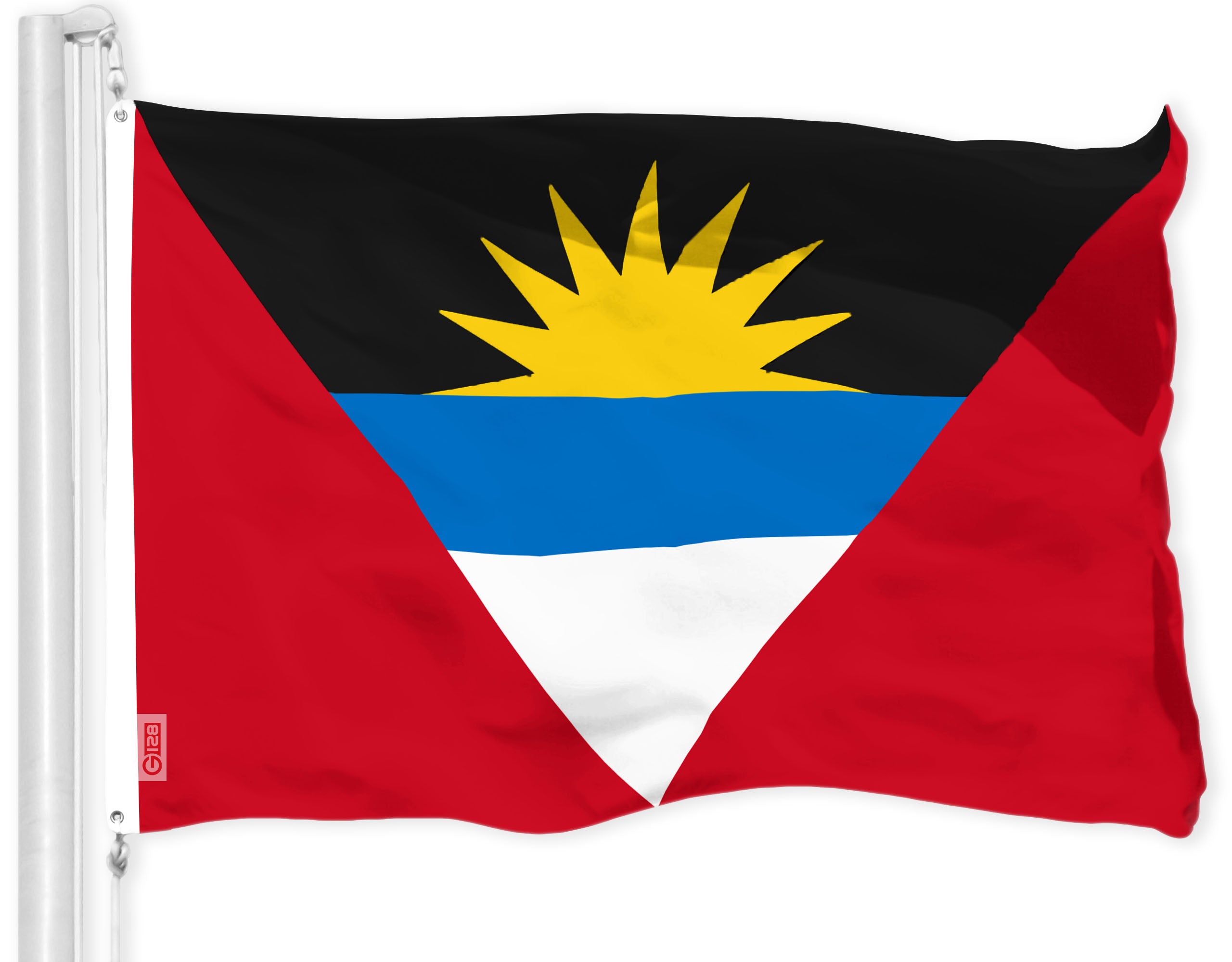 G128 Antigua and Barbuda Antiguan and Barbudan Flag | 3x5 Ft | LiteWeave Pro Series Printed 150D Poly | Country Flag, Vibrant Colors, Brass Grommets, Thicker and More Durable Than 100D 75D Polyester