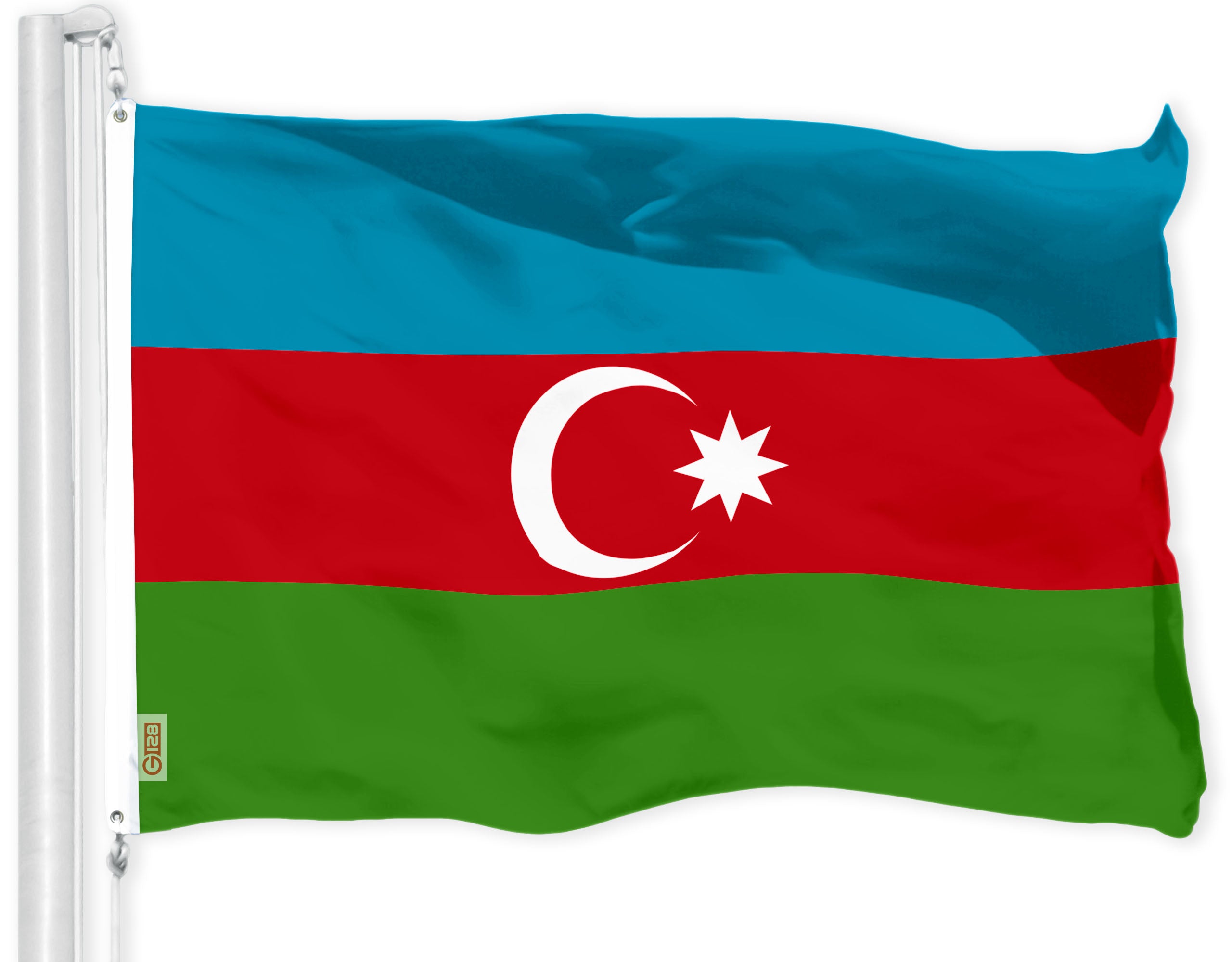 G128 Azerbaijan Azerbaijanis Azeris Flag | 3x5 Ft | LiteWeave Pro Series Printed 150D Polyester | Country Flag, Vibrant Colors, Brass Grommets, Thicker and More Durable Than 100D 75D Polyester
