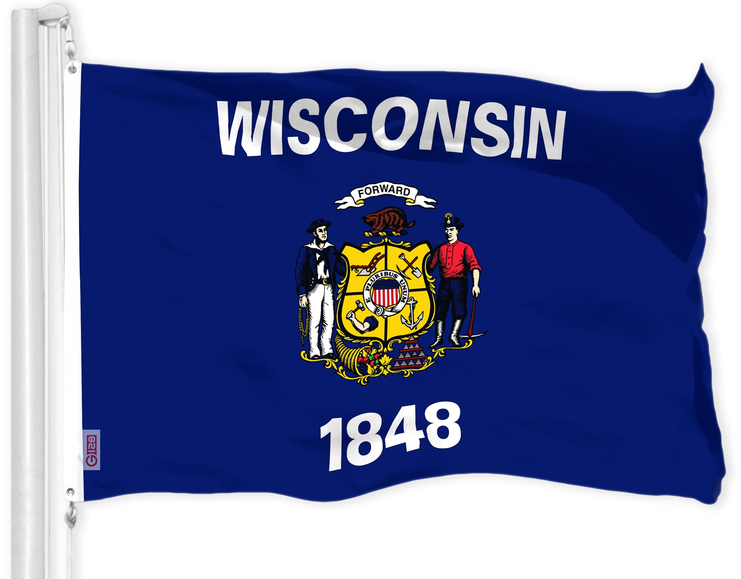 G128 Wisconsin WI State Flag | 3x5 Ft | LiteWeave Pro Series Printed 300D Polyester | Indoor/Outdoor, Vibrant Colors, Brass Grommets, Thicker and More Durable Than 100D 75D Polyester