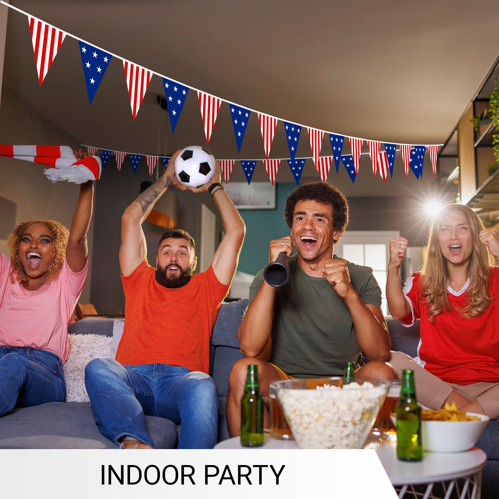 G128 American USA Star & Stripe Pennant Banner | Flag 7 x 8 Inch, Full String 9.8 Feet | Printed 150D Polyester, Decorations For Bar, School, Festival Events Celebration (Total 10 PCS)