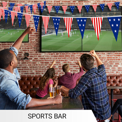 G128 American USA Star & Stripe Pennant Banner | Flag 7 x 8 Inch, Full String 9.8 Feet | Printed 150D Polyester, Decorations For Bar, School, Festival Events Celebration (Total 10 PCS)