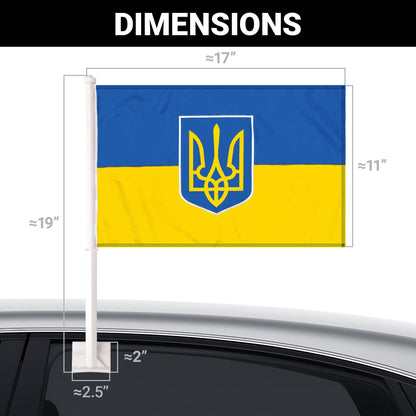 G128 2 Pack: Ukraine Ukrainian Coat of Arms Car Flag | 11x17 In | Double LiteWeave Pro Series Double Sided Printed 150D Polyester | Flagpole Included | Perfect for Festival Celebrations, Parades