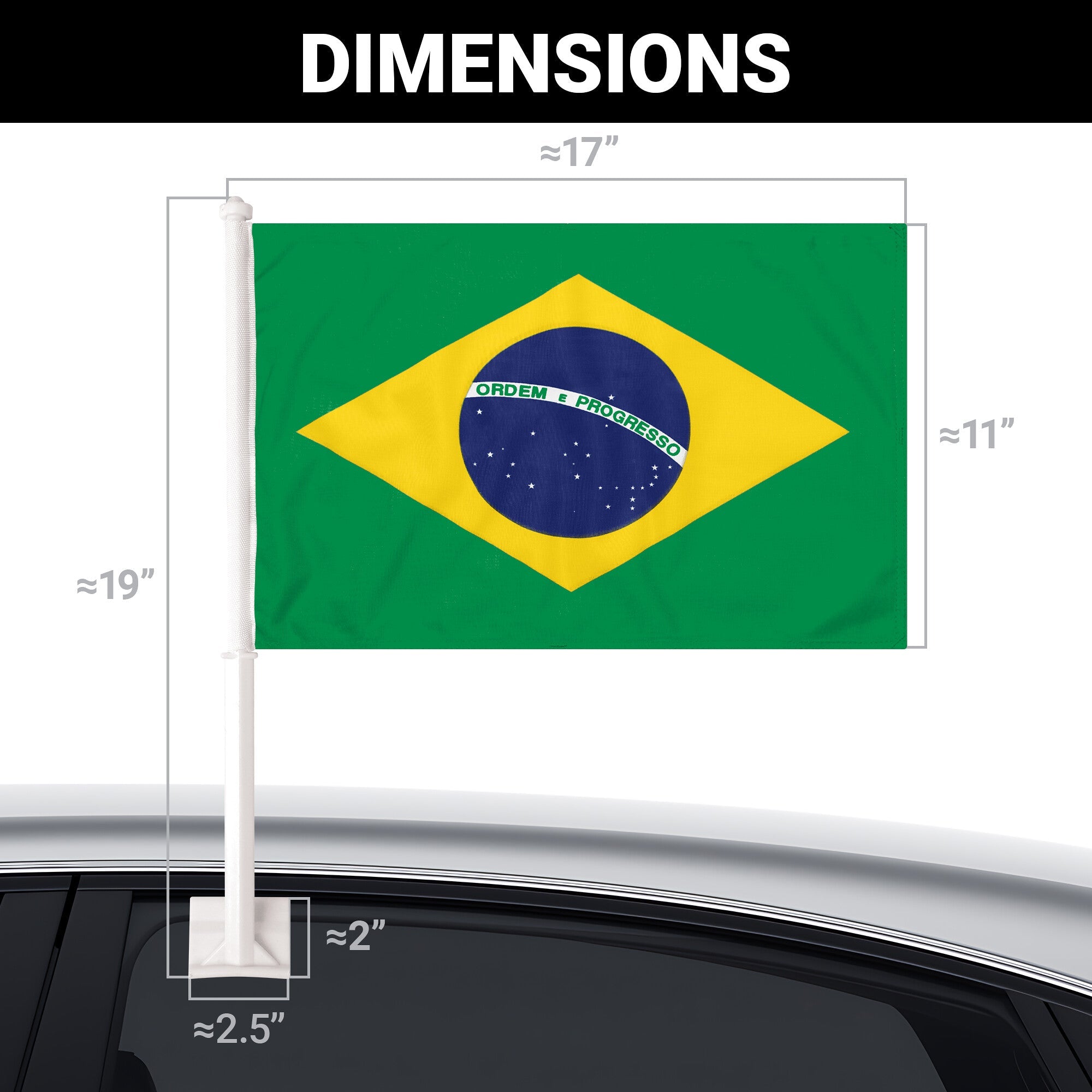 G128 2 Pack: Brazil Brazilian Car Flag | 11x17 In | Double LiteWeave Pro Series Double Sided Printed 150D Polyester | Flagpole Included | Perfect for Festival Celebrations, Parades