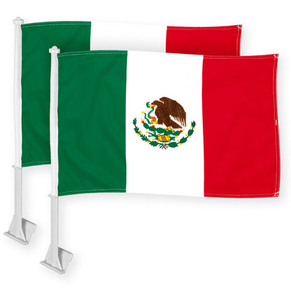 G128 2 Pack: Mexico Mexican Car Flag | 11x17 In | Double LiteWeave Pro Series Double Sided Printed 150D Polyester | Flagpole Included | Perfect for Festival Celebrations, Parades