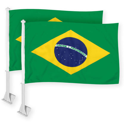 G128 2 Pack: Brazil Brazilian Car Flag | 11x17 In | Double LiteWeave Pro Series Double Sided Printed 150D Polyester | Flagpole Included | Perfect for Festival Celebrations, Parades