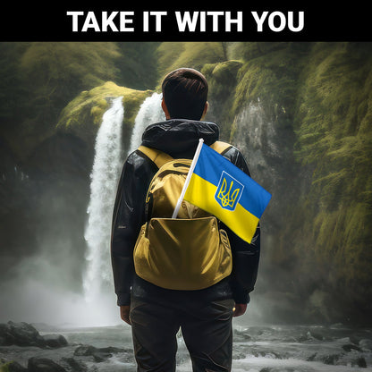 G128 2 Pack: Ukraine Ukrainian Coat of Arms Car Flag | 11x17 In | Double LiteWeave Pro Series Double Sided Printed 150D Polyester | Flagpole Included | Perfect for Festival Celebrations, Parades