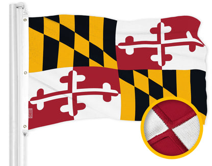 G128 Maryland MD State Flag | 6x10 Ft | ToughWeave Series Embroidered 600D Polyester | Embroidered Design, Indoor/Outdoor, Brass Grommets