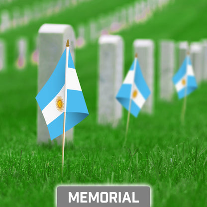 50 Pack Handheld Argentina Argentinian Stick Flags | 8x12 In | Printed 150D Polyester, Country Flag, Solid Wooden Stick, Spear Gold Tip