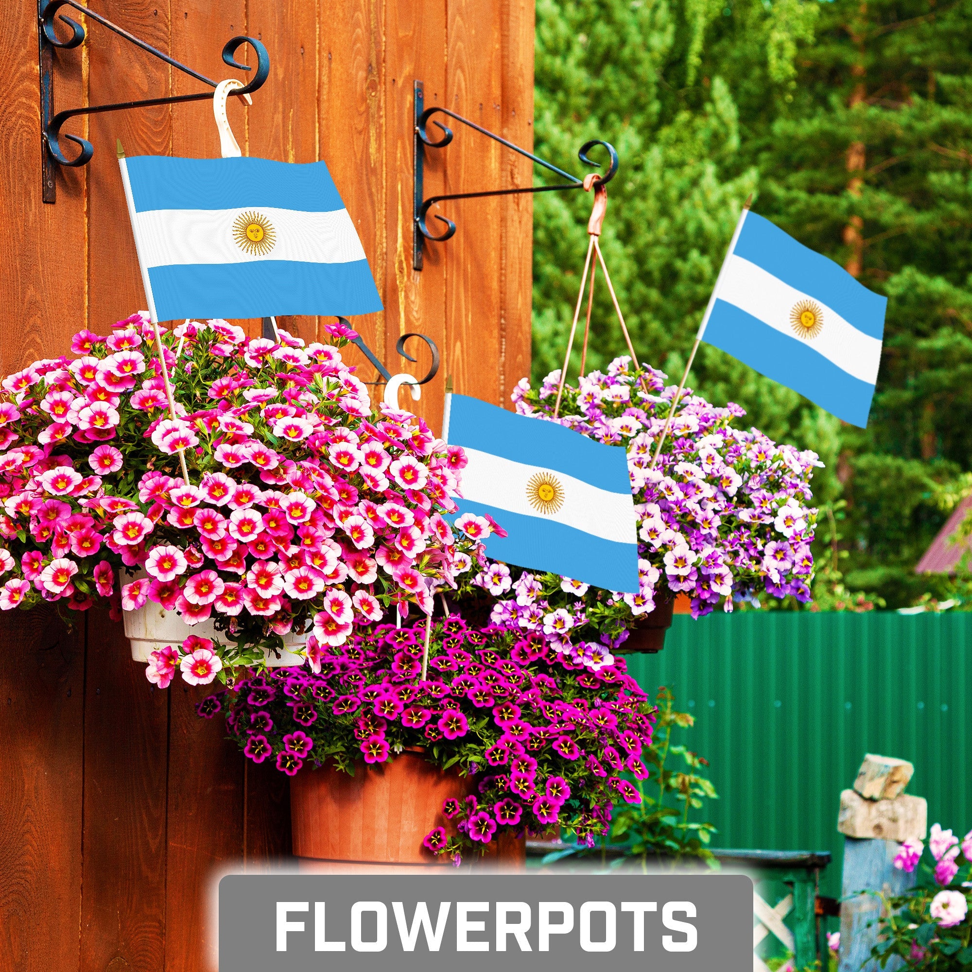 12 Pack Handheld Argentina Argentinian Stick Flags | 8x12 In | Printed 150D Polyester, Country Flag, Solid Wooden Stick, Spear Gold Tip