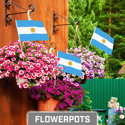 12 Pack Handheld Argentina Argentinian Stick Flags | 8x12 In | Printed 150D Polyester, Country Flag, Solid Wooden Stick, Spear Gold Tip