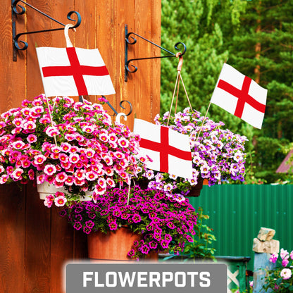 G128 50 Pack Handheld England English Stick Flags | 8x12 In | Printed 150D Polyester, Country Flag, Solid Wooden Stick, Spear Gold Tip