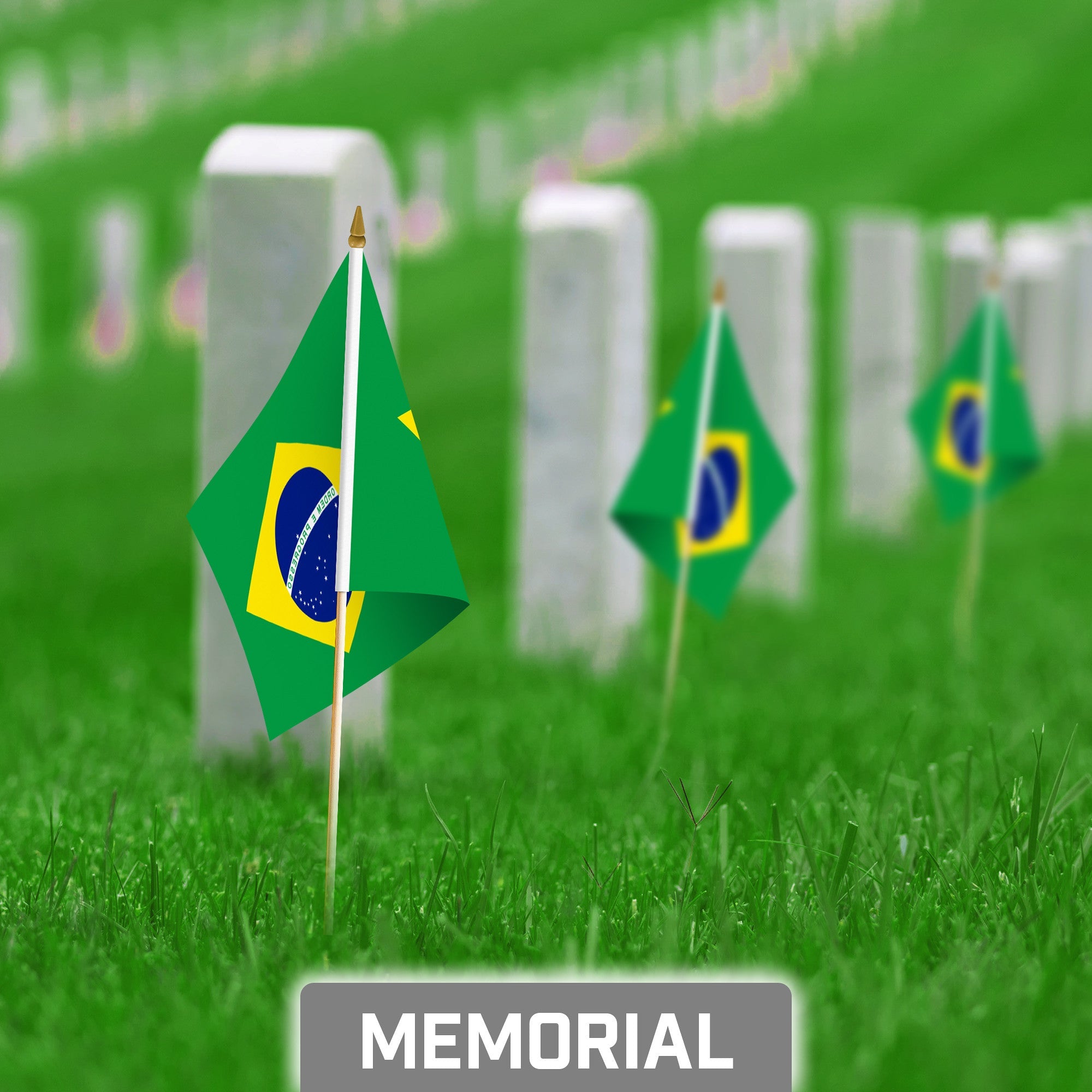 G128 24 Pack Handheld Brazil Brazilian Stick Flags | 8x12 In | Printed 150D Polyester, Country Flag, Solid Wooden Stick, Spear Gold Tip