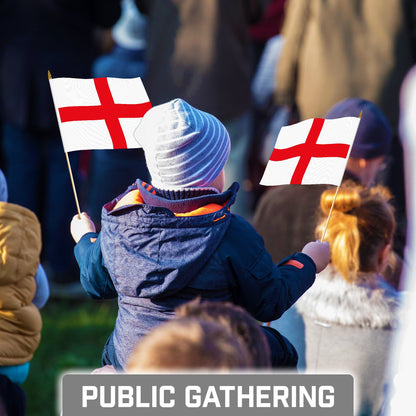 G128 12 Pack Handheld England English Stick Flags | 8x12 In | Printed 150D Polyester, Country Flag, Solid Wooden Stick, Spear Gold Tip