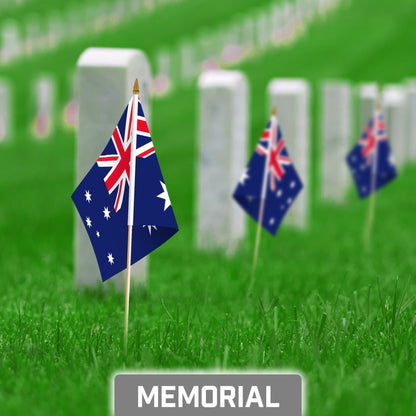 24 Pack Handheld Australia Australian Stick Flags | 8x12 In | Printed 150D Polyester, Country Flag, Solid Wooden Stick, Spear Gold Tip