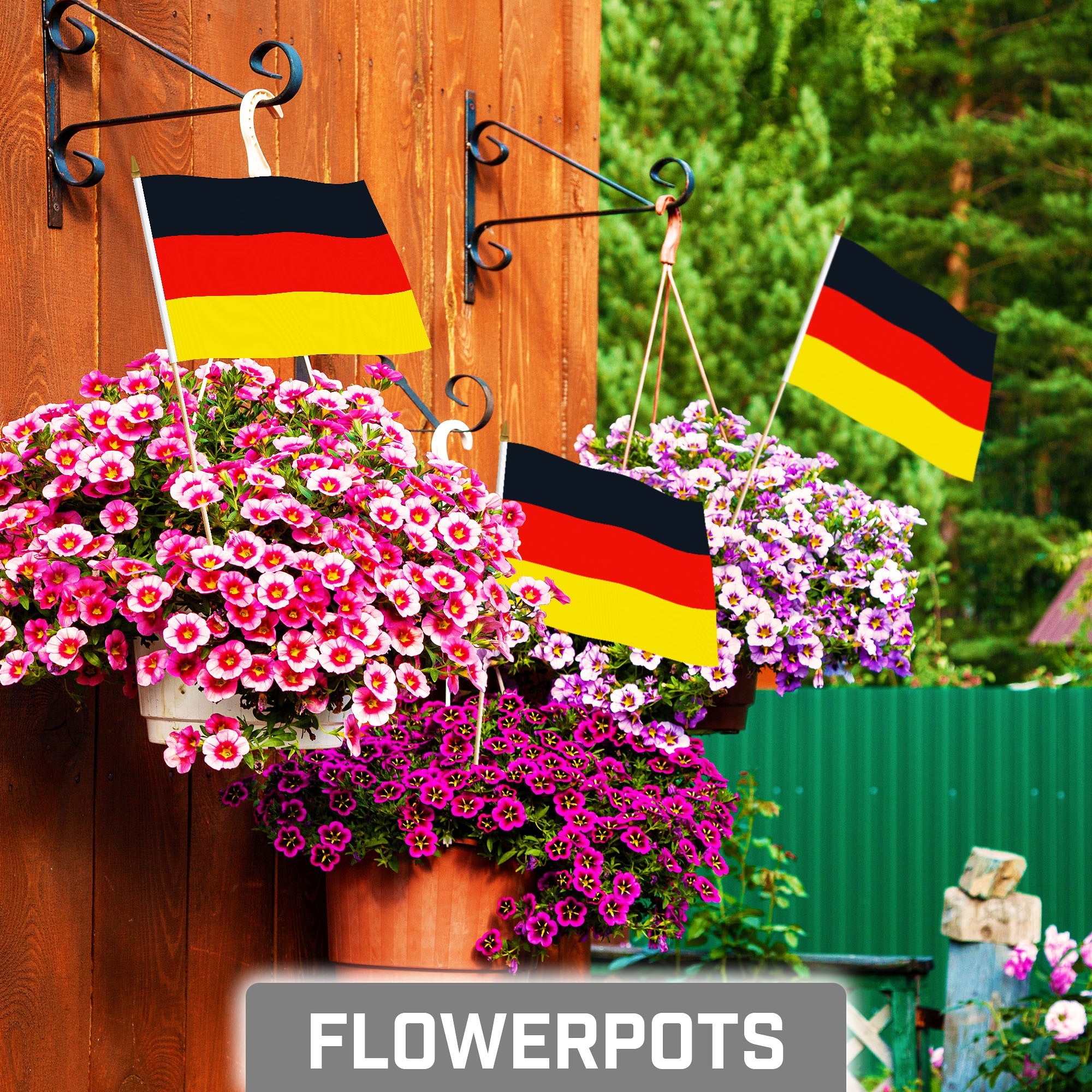 G128 24 Pack Handheld Germany German Stick Flags | 8x12 In | Printed 150D Polyester, Country Flag, Solid Wooden Stick, Spear Gold Tip