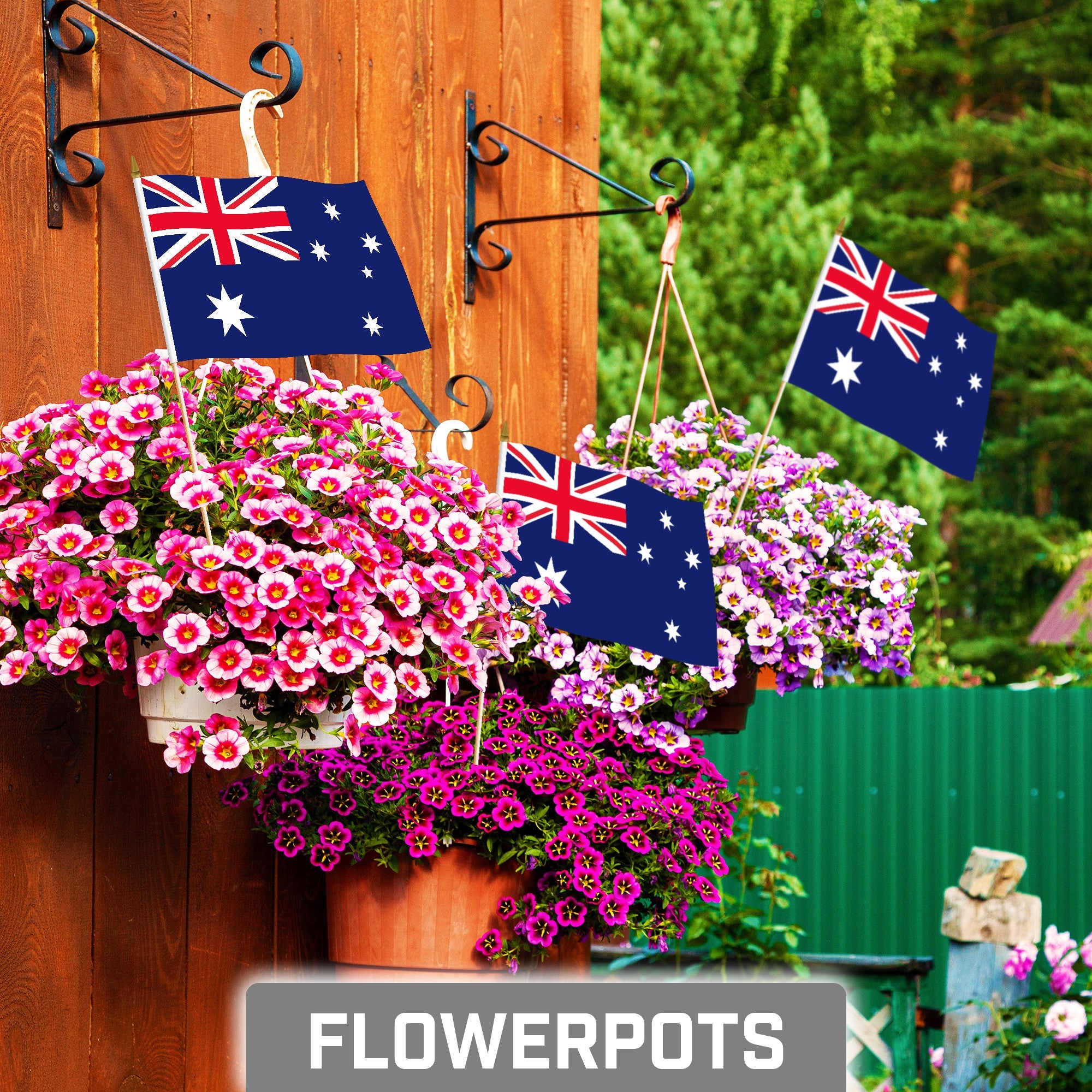12 Pack Handheld Australia Australian Stick Flags | 8x12 In | Printed 150D Polyester, Country Flag, Solid Wooden Stick, Spear Gold Tip